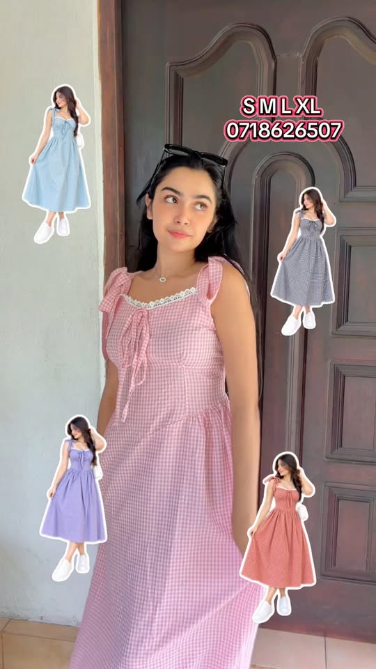 Pastel Gingham Tie-Strap Midi Frock (4 Colors)