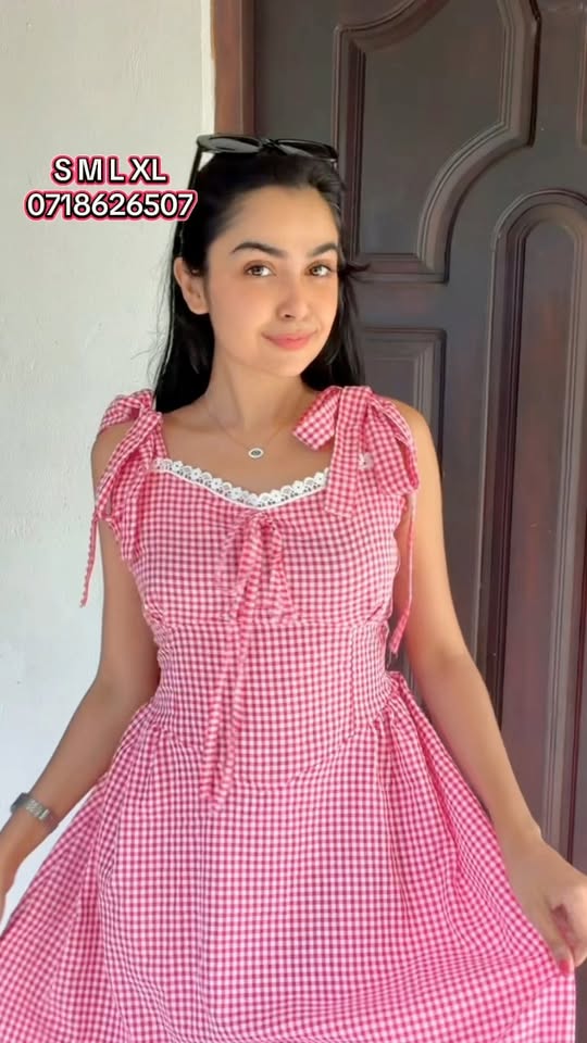 Sweetheart Lace-Trim Gingham Dress